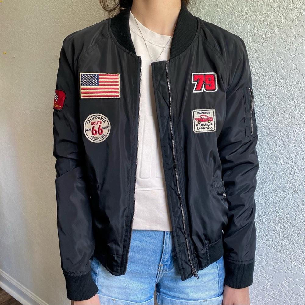 Ashley by 26 outerwear black patch bomber jacket